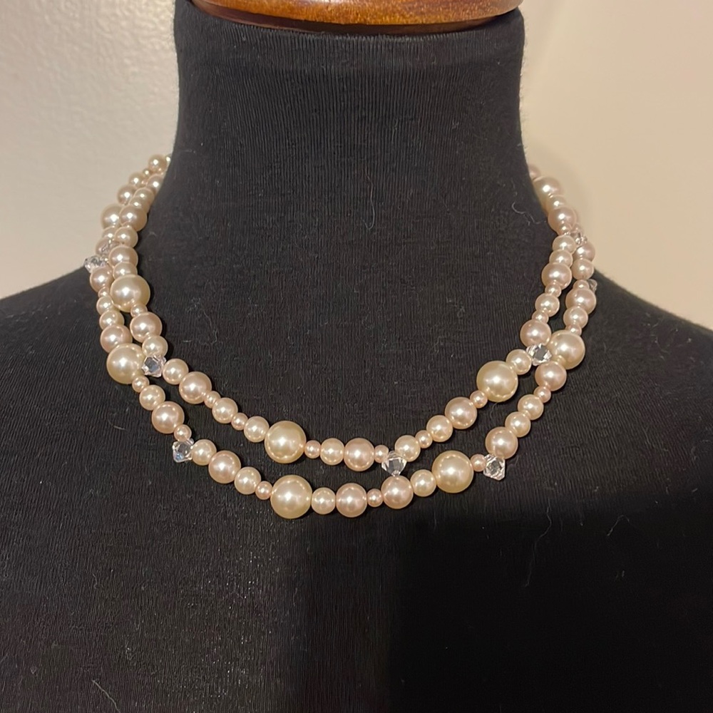 Pearl and Crystal double strand necklace